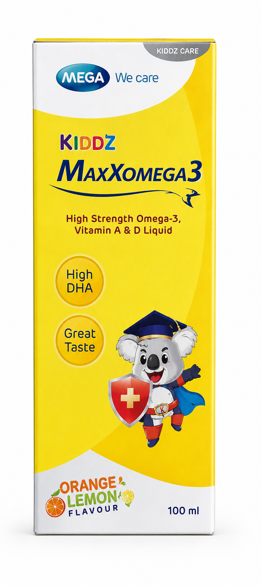 KIDDZ MAXXOMEGA3 HIGH STREGHT OMEGA-3, VITAMIN A &D LIQUIZ ORANGE &LEMON FLAVOUR100ML